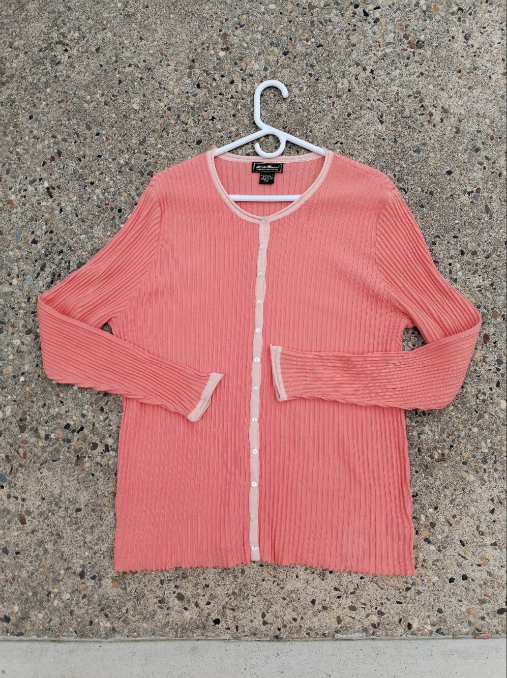 Vintage Eddie bauer Coral Pink Ribbed Button-Front Women’s Sweater Cardigan